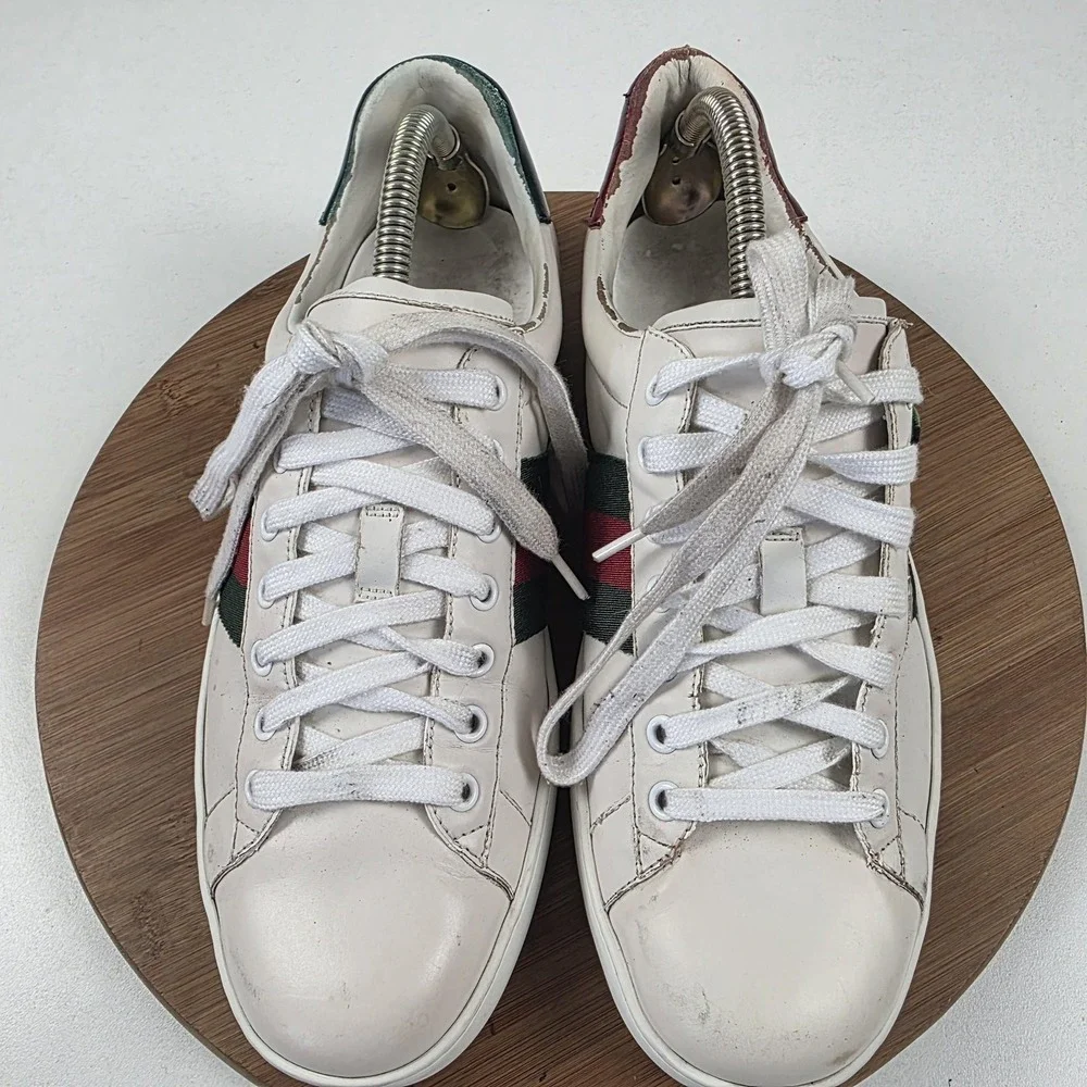 Gucci Shoes Mens Size 11 White Leather Ace GG Apple Low Top Sneakers Italy